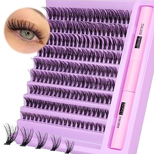 DIY Eyelash Extension Kit, Lash Cluster Kit With Waterproof Strong Hold Eyelash Bond, Eyelash Remover and Tweezer (200 clusters)