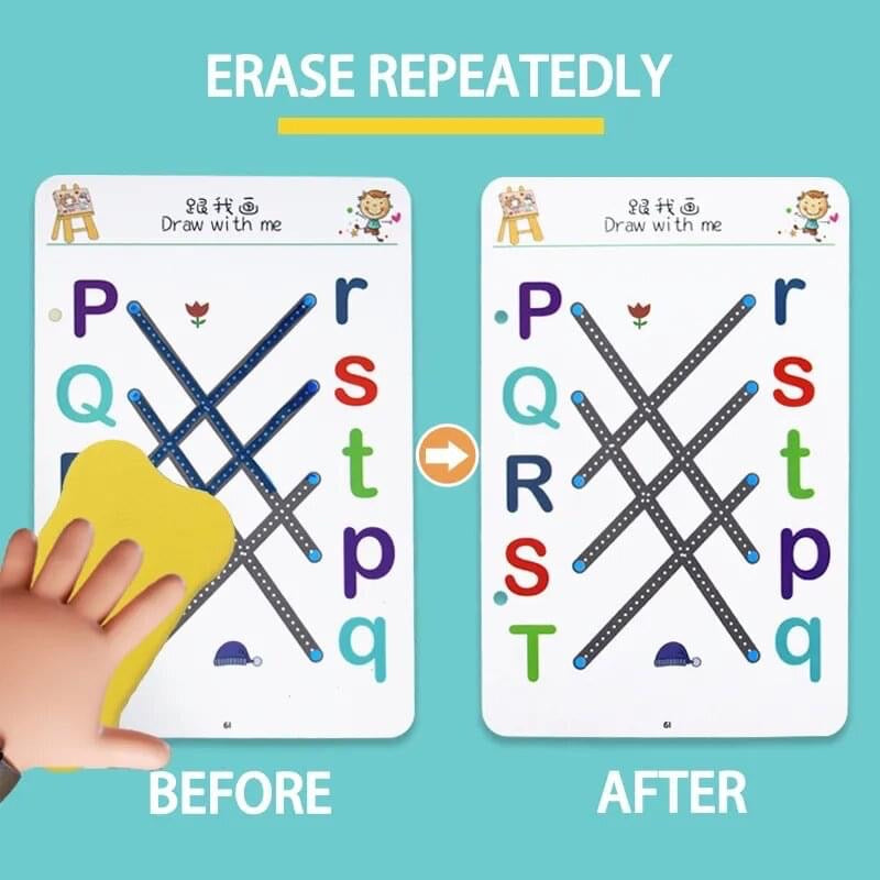 Premium Reusable Tracing Book – 64 Pages + Markers & Eraser