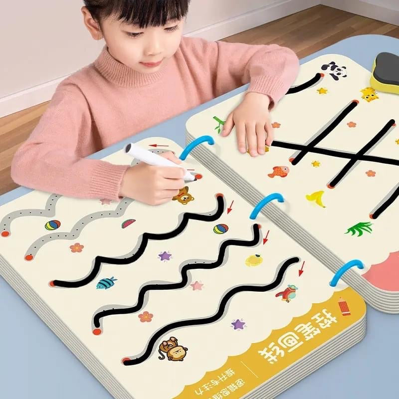 Premium Reusable Tracing Book – 64 Pages + Markers & Eraser