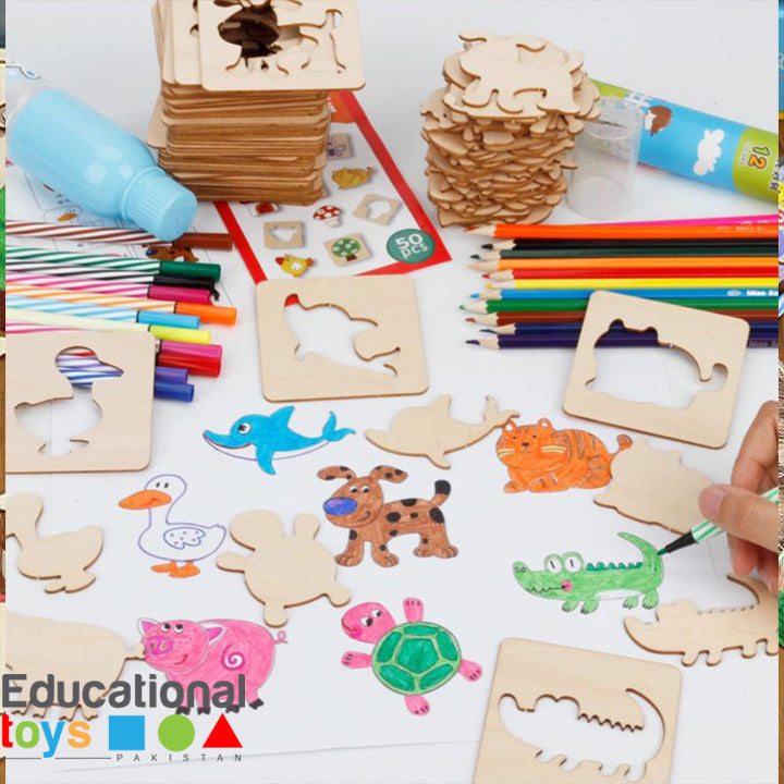 Kids Wooden Stencils Drawing Kit [50 pcs]