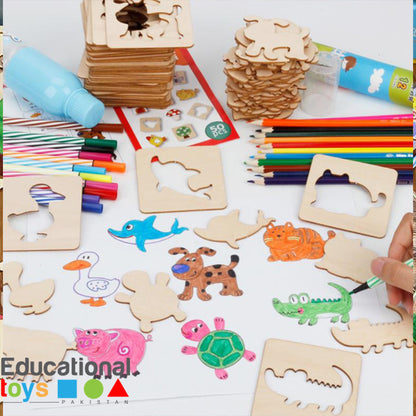 Kids Wooden Stencils Drawing Kit [50 pcs]