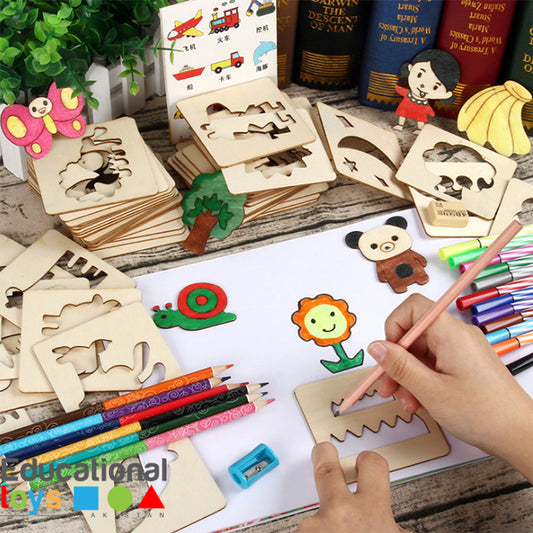 Kids Wooden Stencils Drawing Kit [50 pcs]